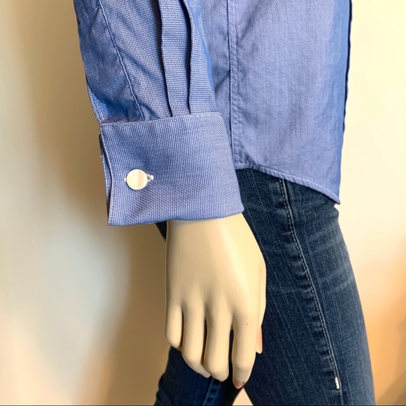 OGILVY French cuffs blue cotton shirt 4 - Picture 7 of 10